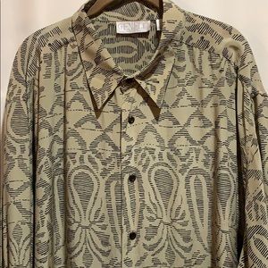 GENELLI PURE SILK SHIRT SZ 2X taupe/black